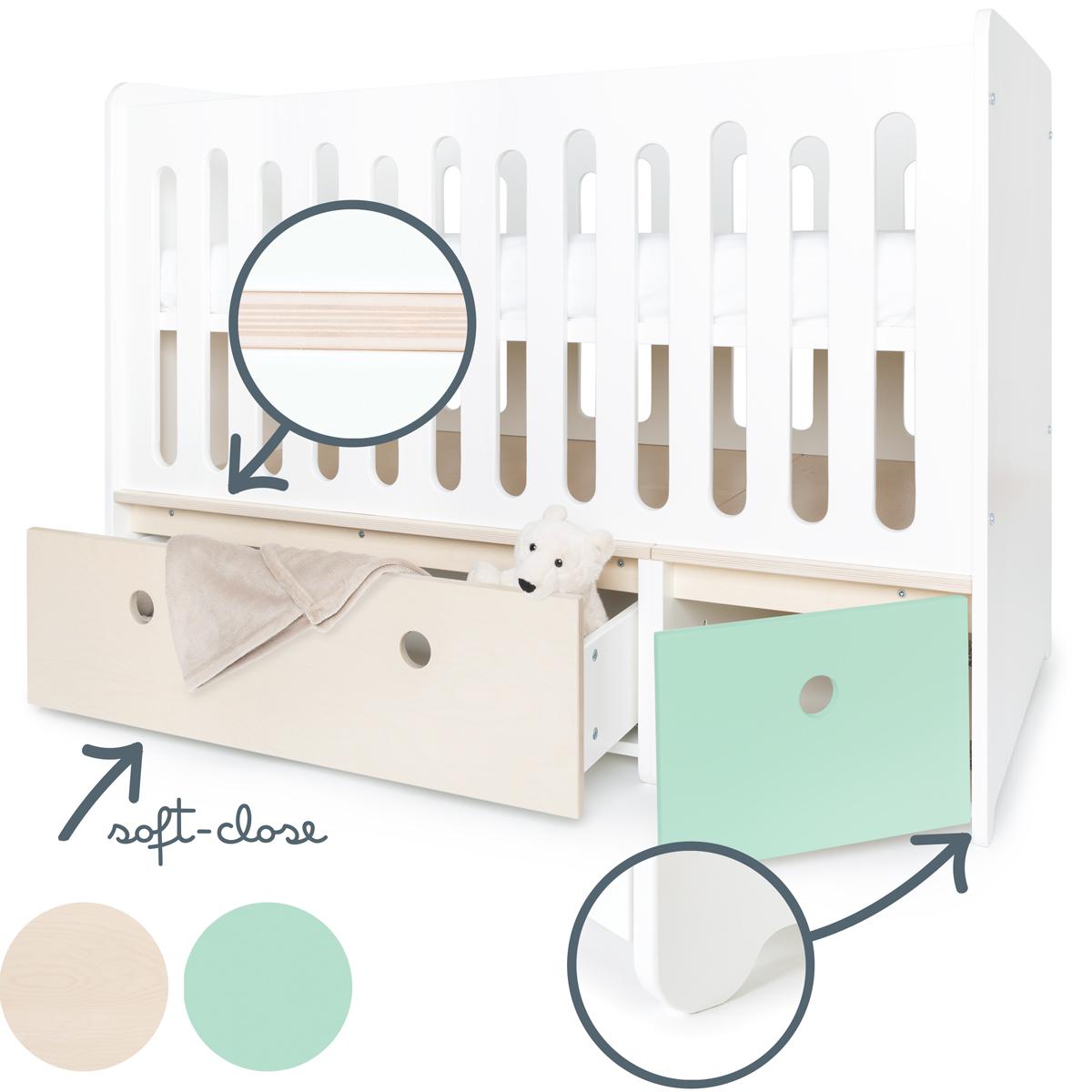 Babybett mitwachsend 70x140cm COLORFLEX white wash-mint