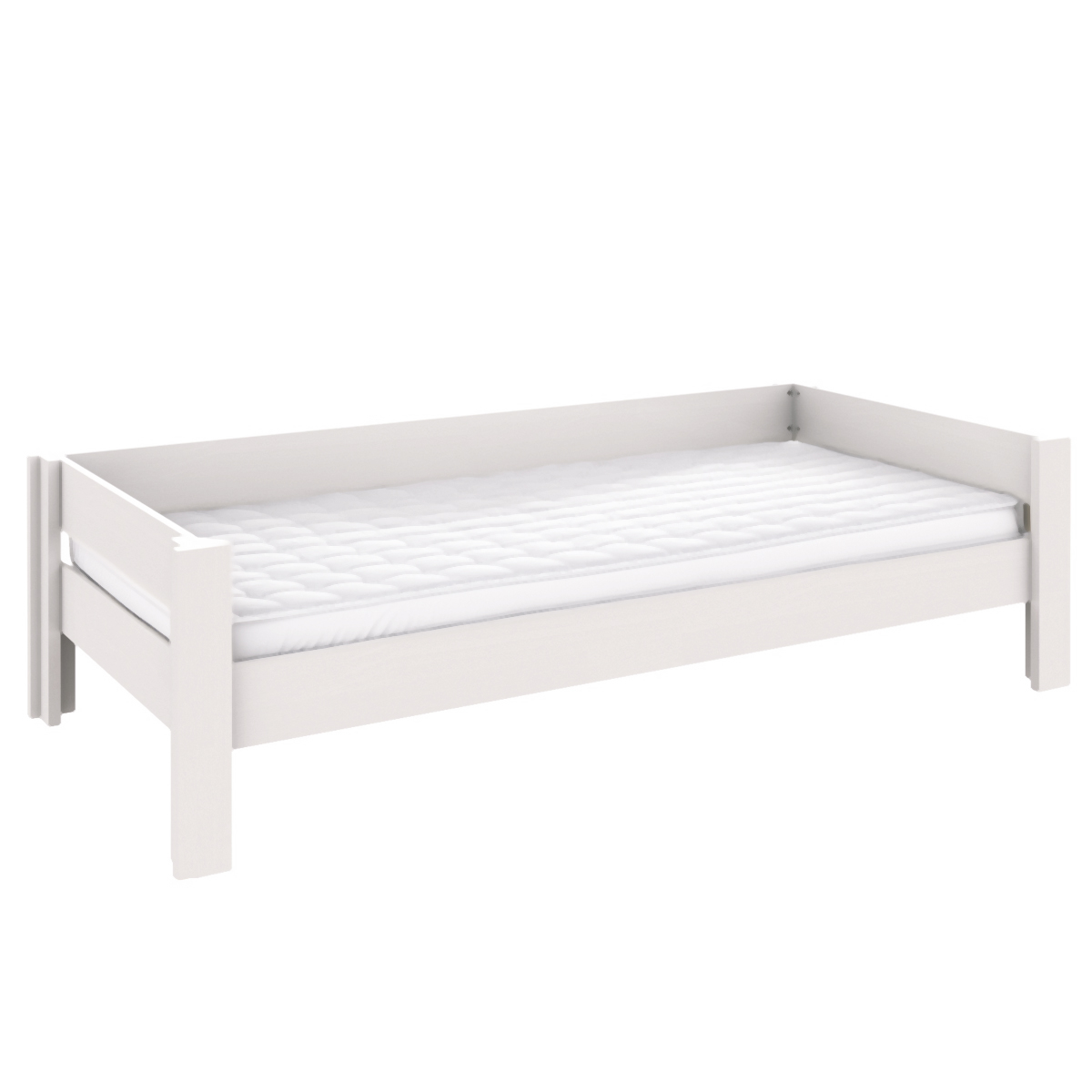 Basis-Liege mit Umrahmung, 57,5cm hohe Eckpfosten Liegefläche 90x200cm inklusive Rollrost Destyle de Breuyn weiß lackiert