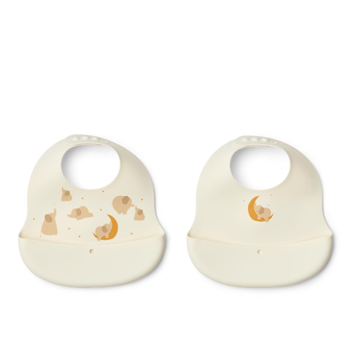 Bavoir imprimé ember par 2 Liewood Elephant creme de la creme