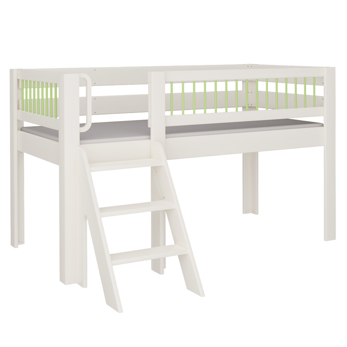 Bed Kubu mid-sleeper angled ladder DELUXE de Breuyn whitened-green