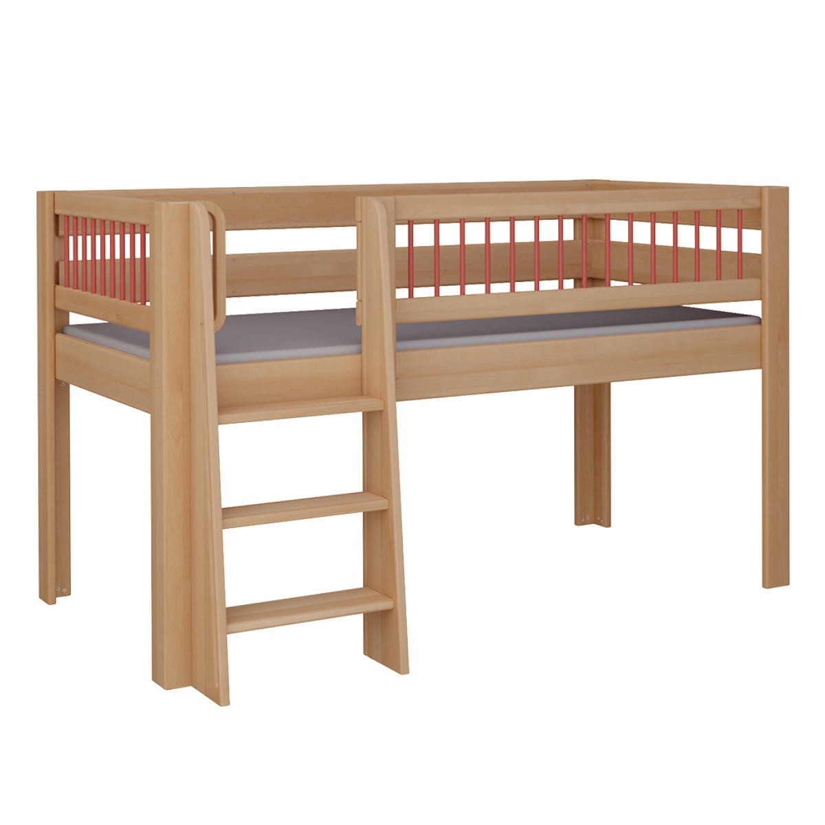 Bed Kubu mid-sleeper straight ladder DELUXE de Breuyn natural-red