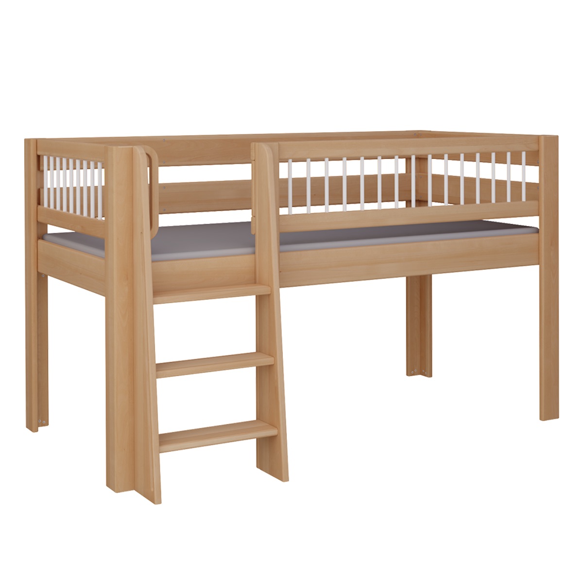 Bed Kubu mid-sleeper straight ladder DELUXE de Breuyn natural-whitened
