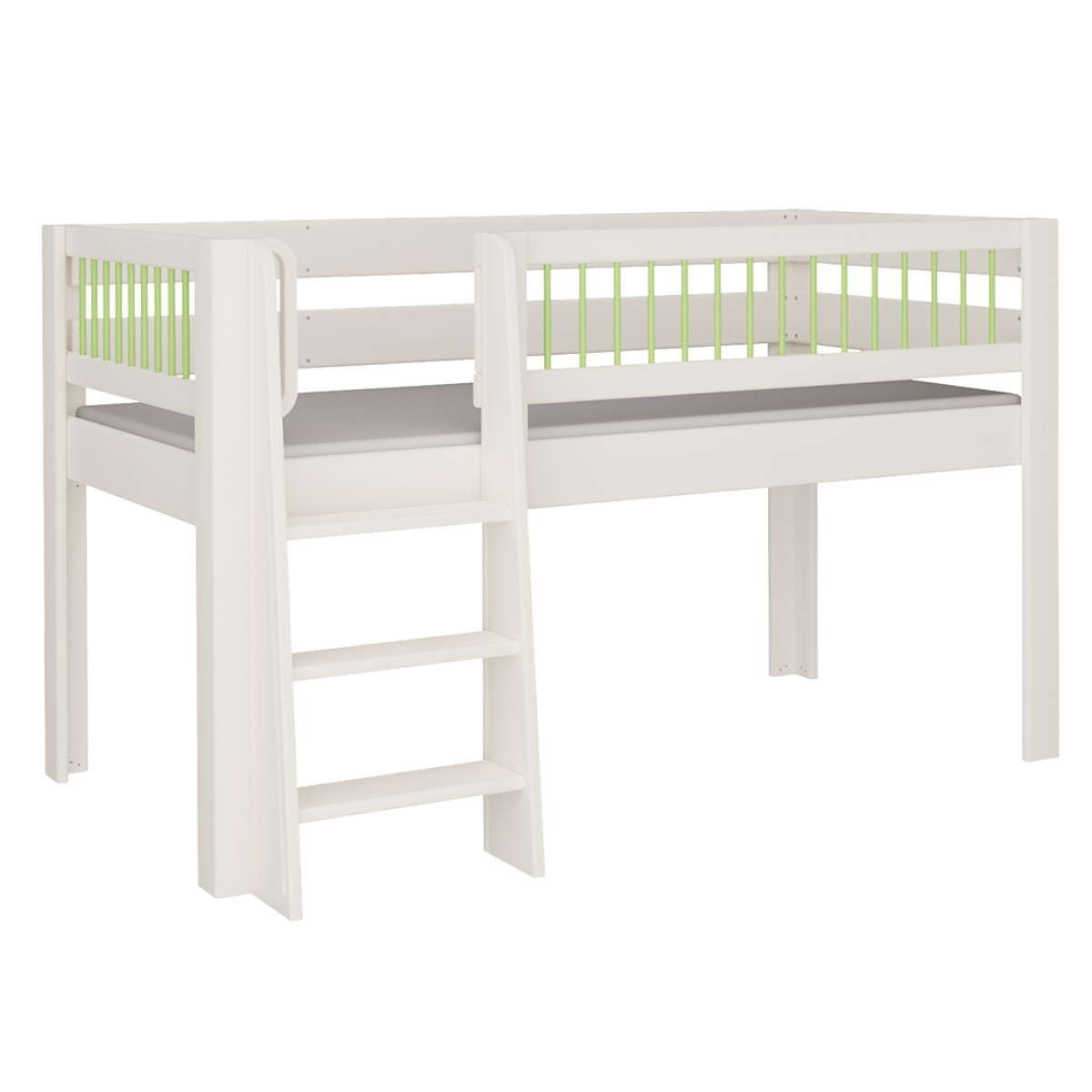 Bed Kubu mid-sleeper straight ladder DELUXE de Breuyn whitened-green