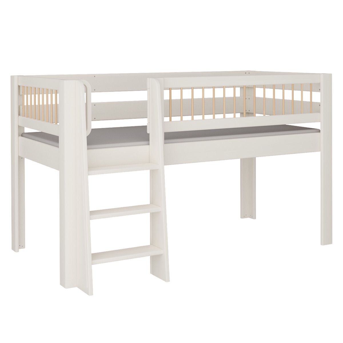 Bed Kubu mid-sleeper straight ladder DELUXE de Breuyn whitened-natural