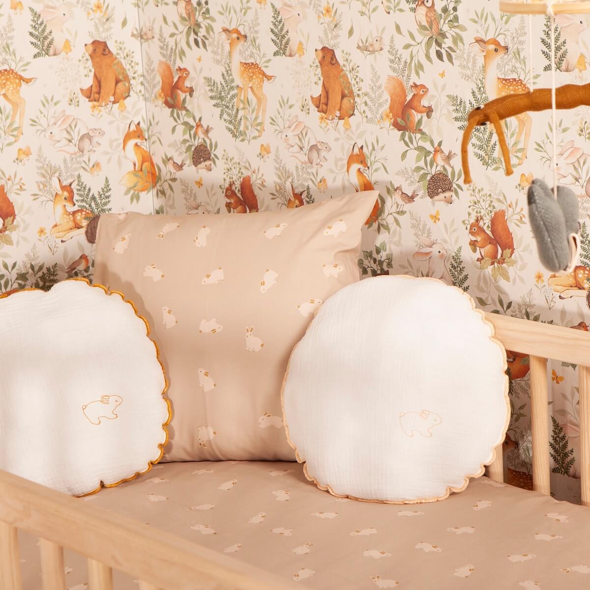 Bettdeckenbezug Baby RABBITS beige 100x140cm und Kissenbezug 40x40cm

