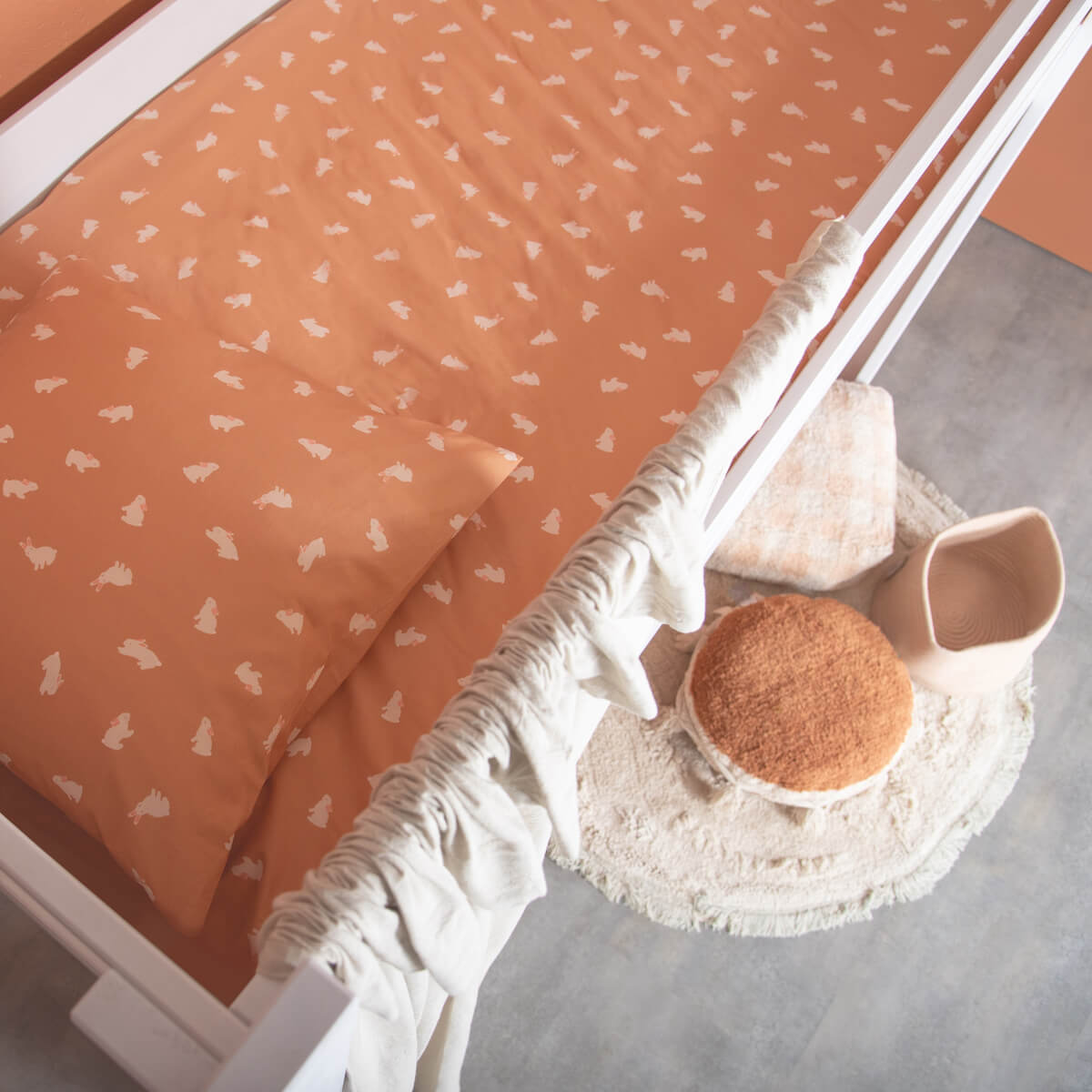 Bettdeckenbezug Kids RABBITS orange 140x200cm und Kissenbezug 60x60cm