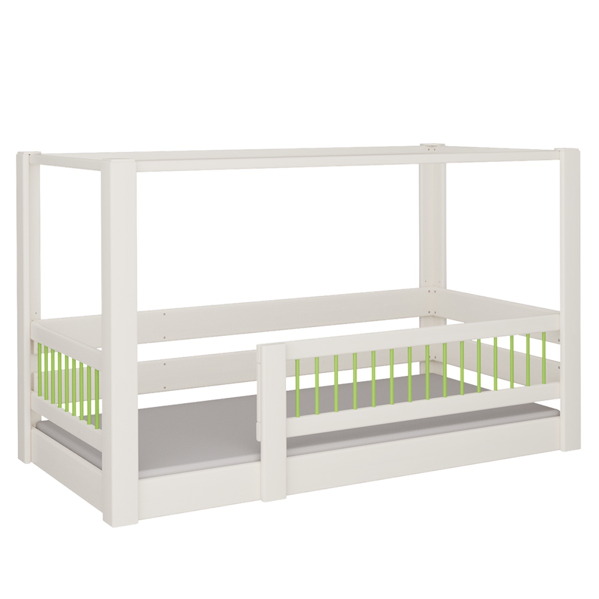Cama Kubu con dosel DELUXE de Breuyn blanqueada-verde
