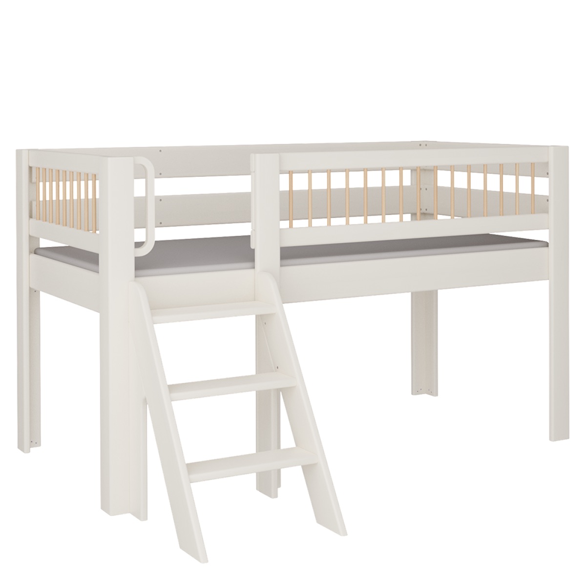 Cama Kubu media alta escalera DELUXE de Breuyn blanqueada-natural