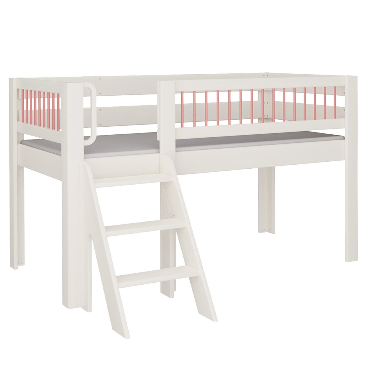 Cama Kubu media alta escalera DELUXE de Breuyn blanqueada-rojo