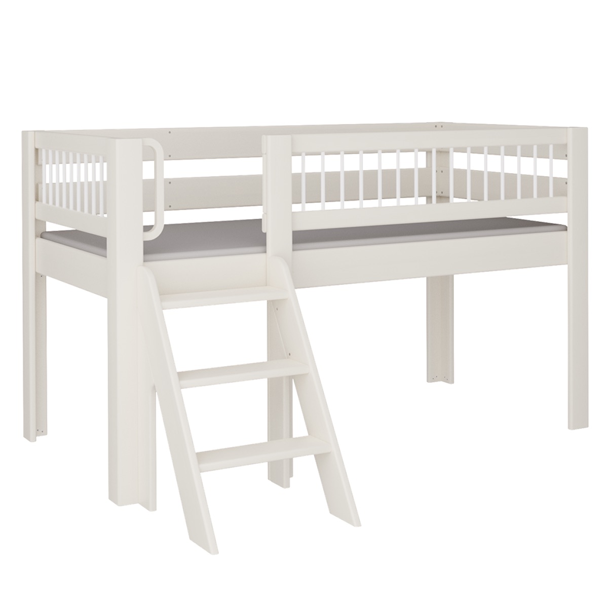 Cama Kubu media alta escalera DELUXE de Breuyn blanqueada