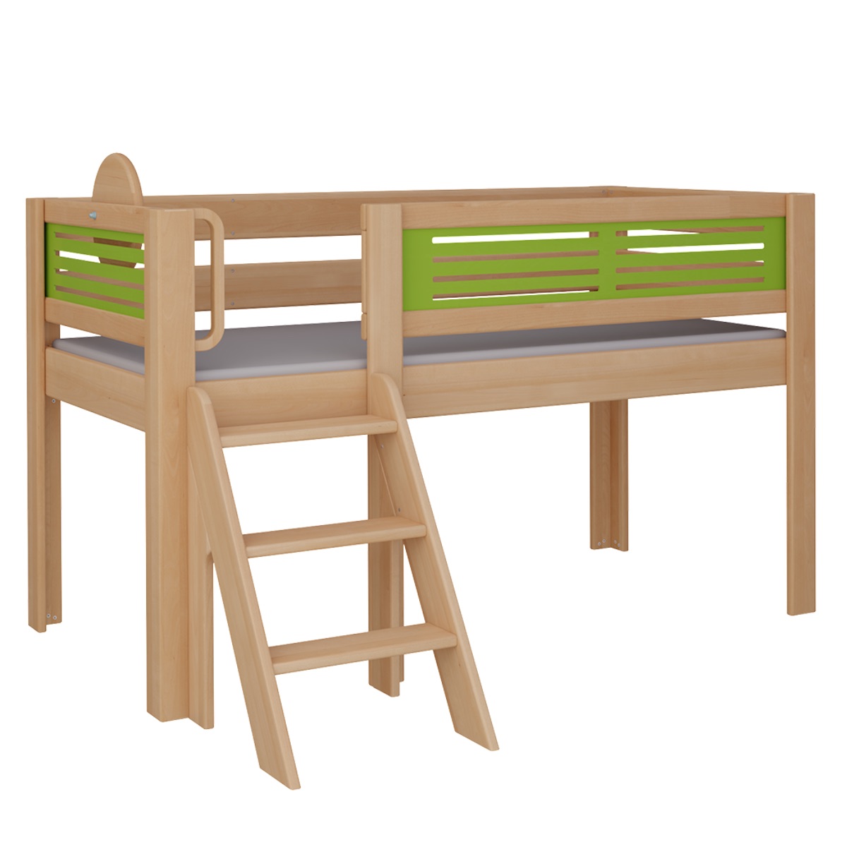 Cama Tatü media alta escalera DELUXE de Breuyn natural-verde