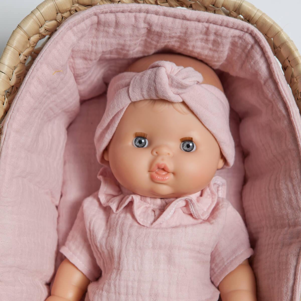 Capazo mimbre muñeca BOBBLE rosa