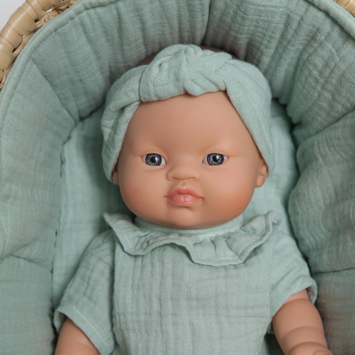 Capazo mimbre muñeca BOBBLE verde