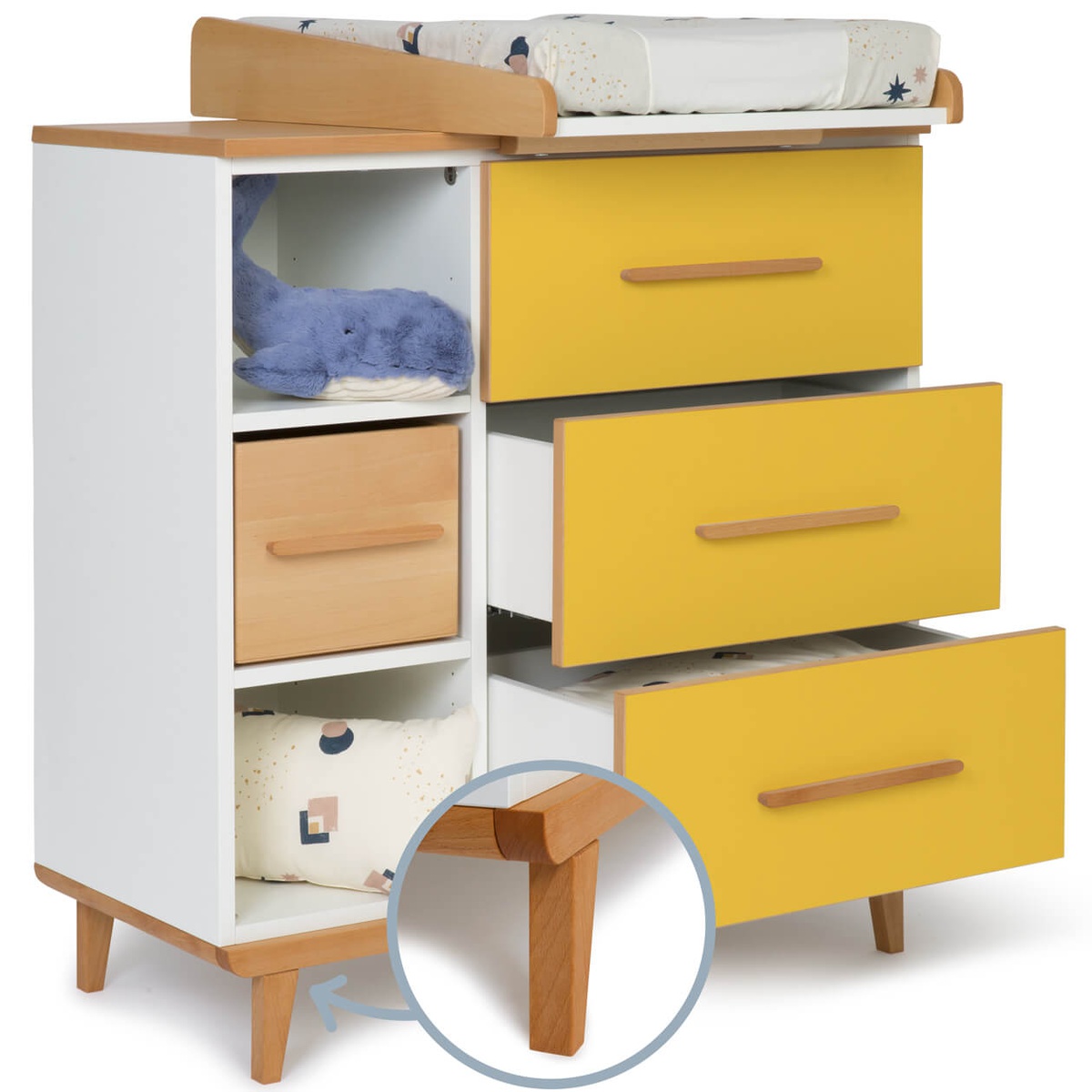 Changing table 3 drawers 3 niches NADO Retro beech sunshine yellow