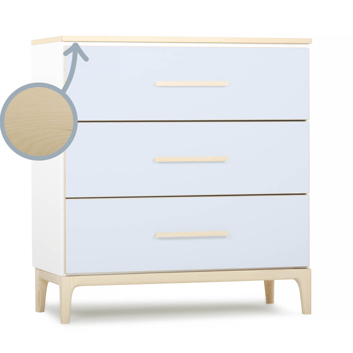 Changing table 3 drawers NADO Curve ash sky blue