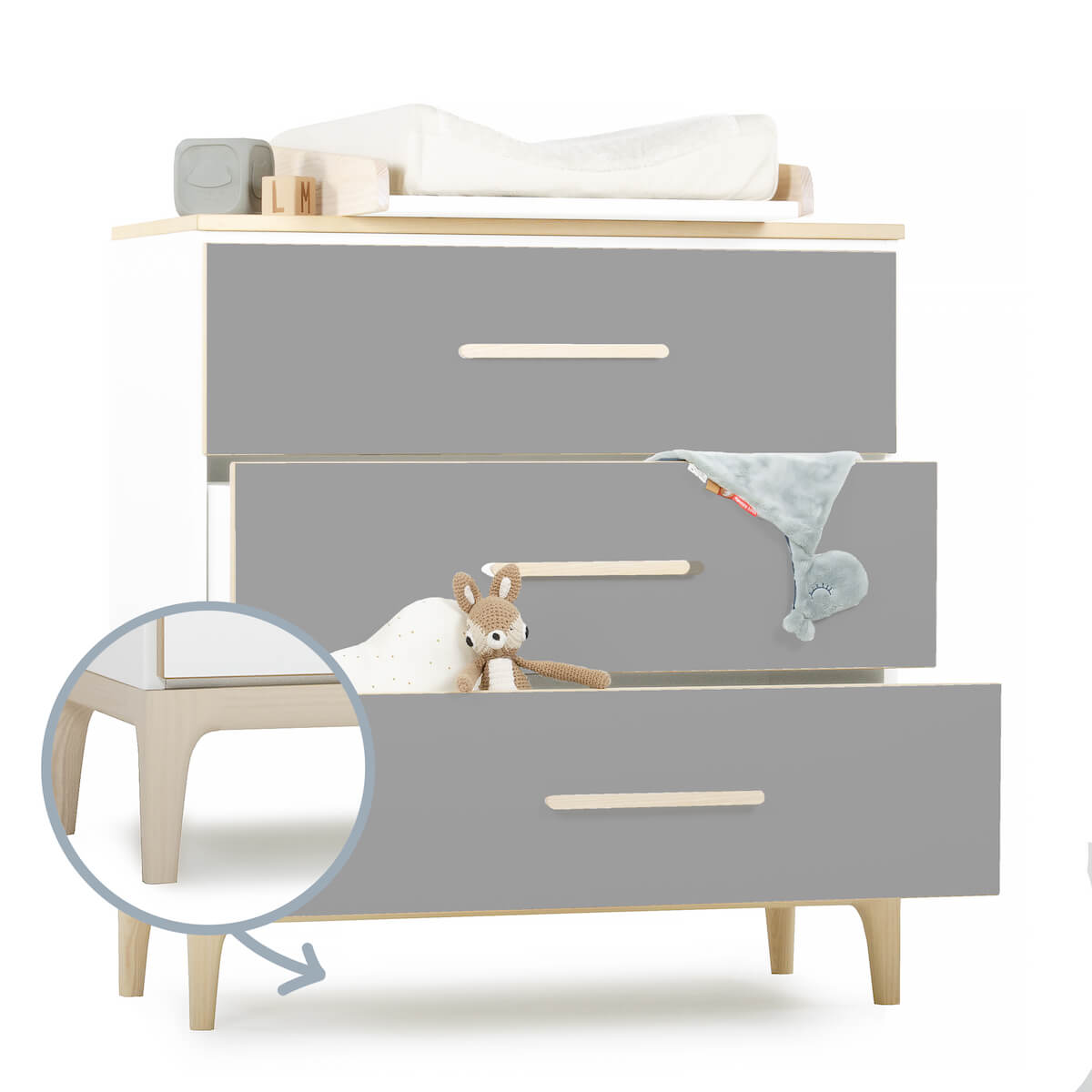 Changing table 3 drawers NADO Curve ash slate grey