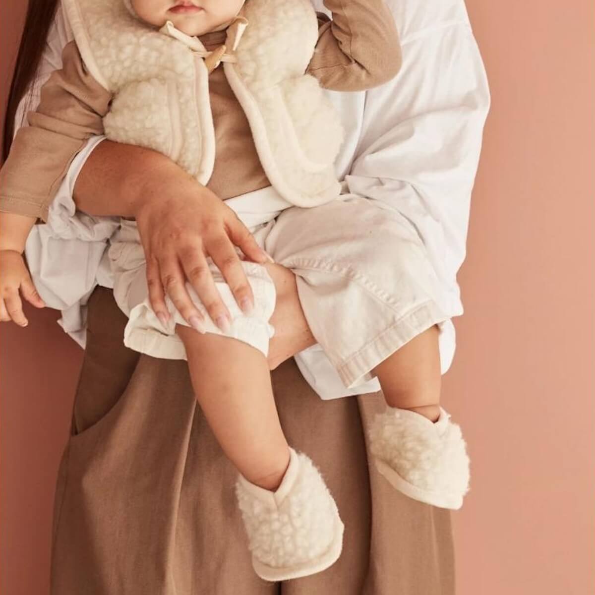 Chaussons en laine mérinos 3-6m Binibamba milk