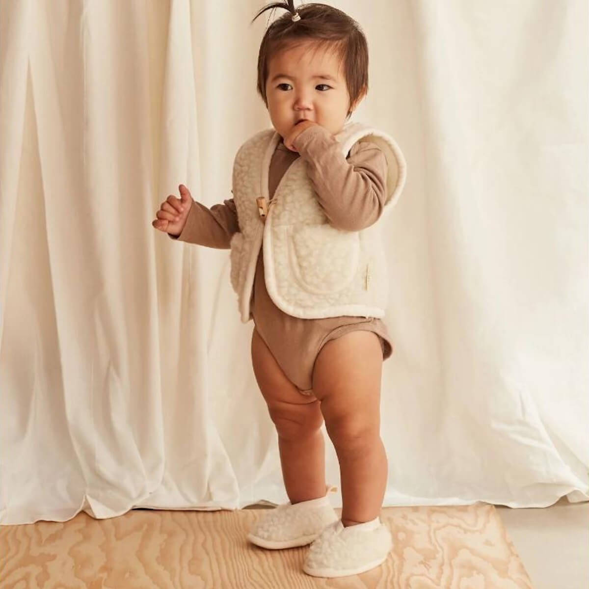 Chaussons en laine mérinos 3-6m Binibamba milk