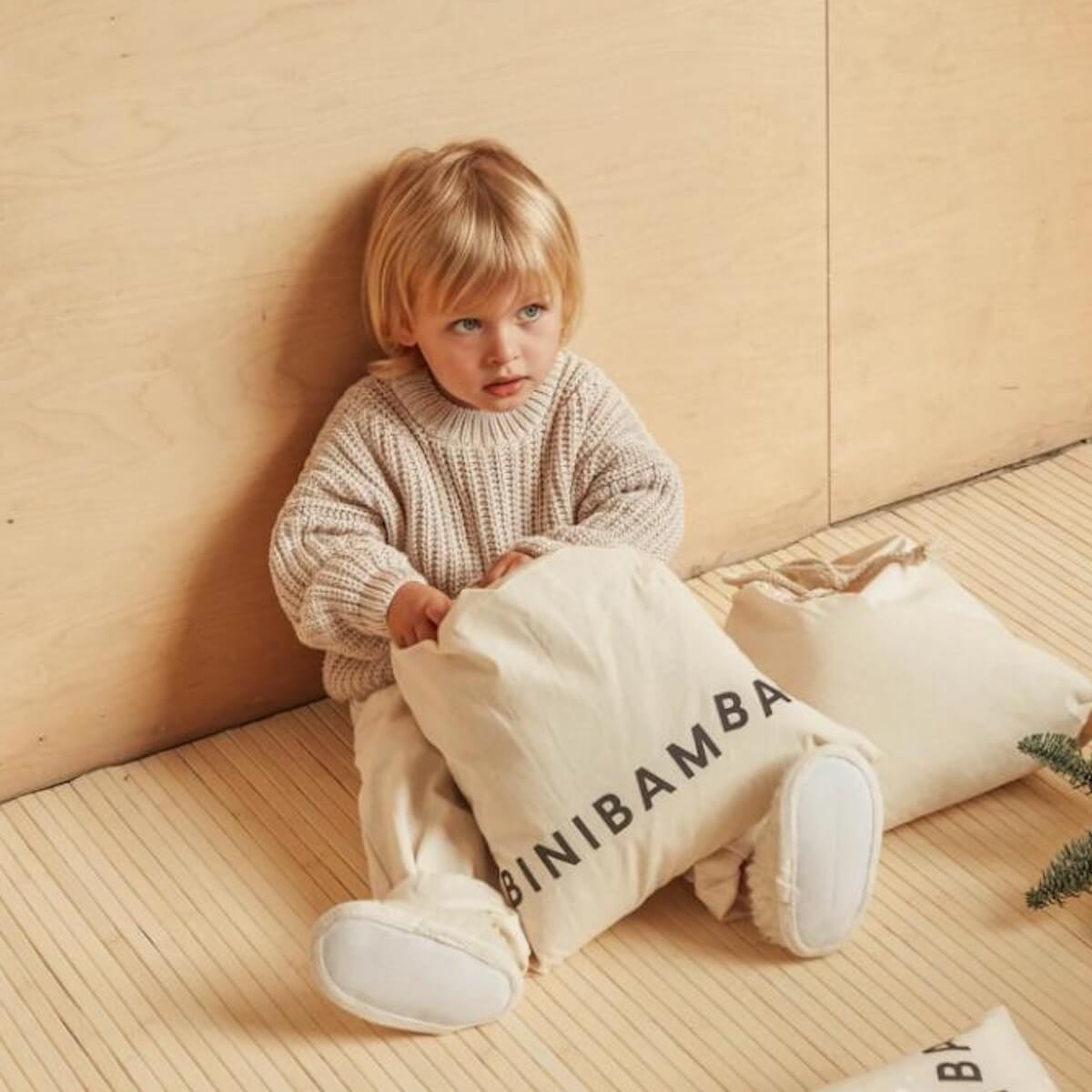 Chaussons en laine mérinos 3-6m Binibamba milk