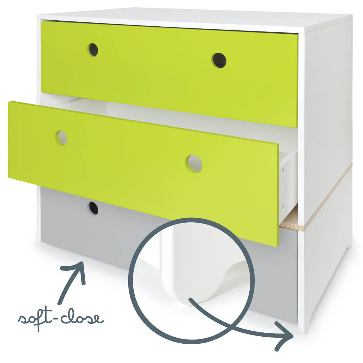 Chest 3 drawers COLORFLEX fronts drawers lime-lime-pearl grey