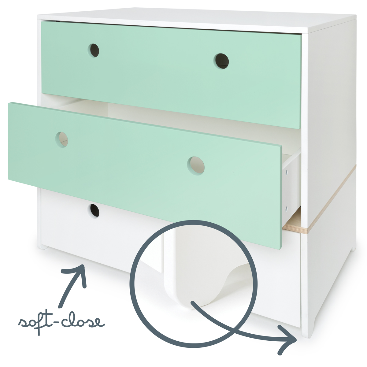 Chest 3 drawers COLORFLEX fronts drawers mint-mint-white