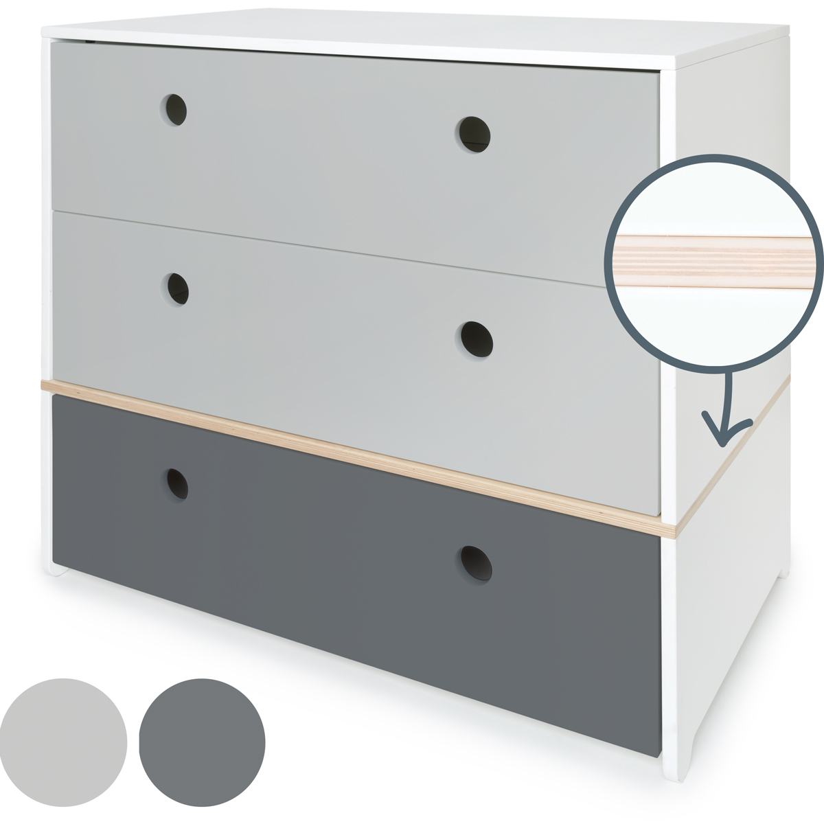 Chest 3 drawers COLORFLEX fronts drawers pearl grey-pearl grey-space grey