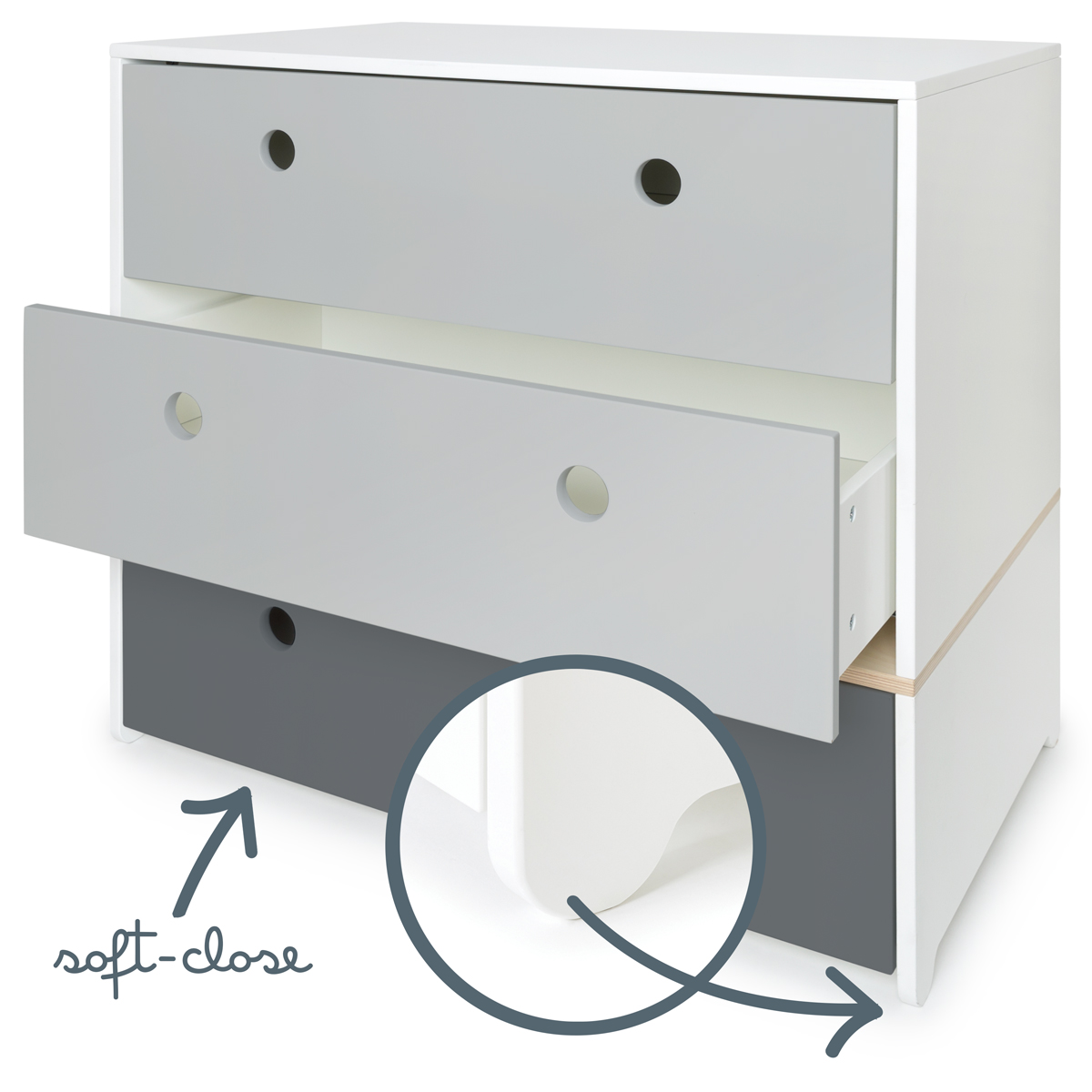 Chest 3 drawers COLORFLEX fronts drawers pearl grey-pearl grey-space grey