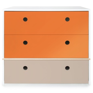 Chest 3 drawers COLORFLEX fronts drawers pure orange-pure orange-warm grey