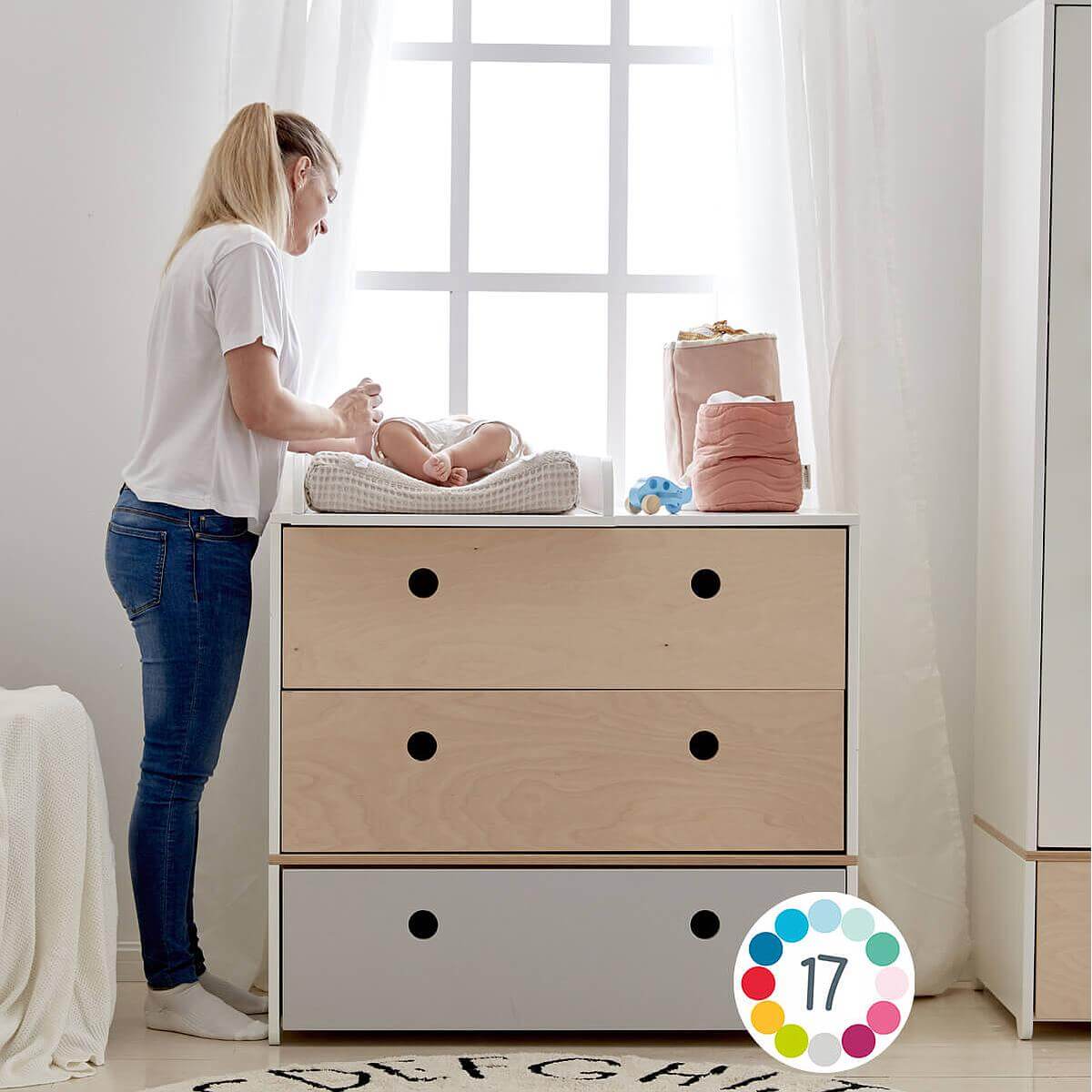 Chest 3 drawers COLORFLEX fronts drawers sea foam-sea foam-space grey