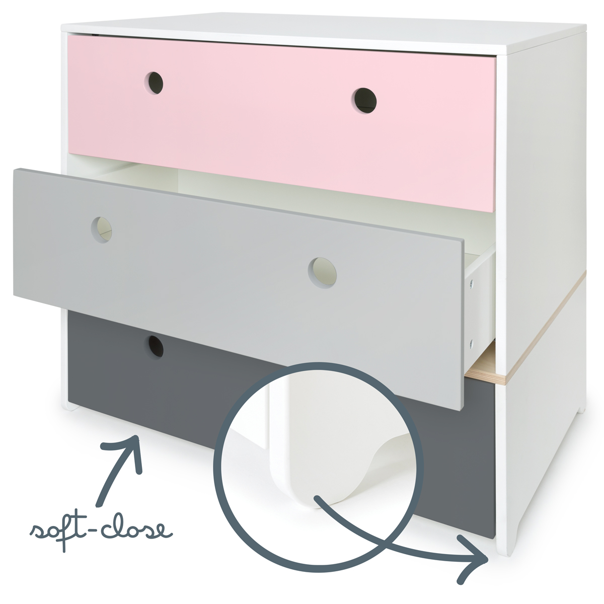 Chest 3 drawers COLORFLEX fronts drawers sweet pink-pearl grey-space grey