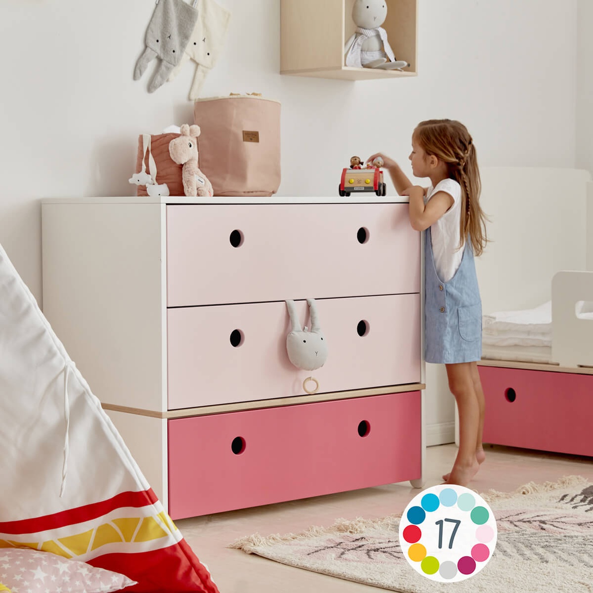 Chest 3 drawers COLORFLEX fronts drawers sweet pink-pearl grey-space grey