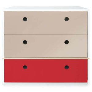Chest 3 drawers COLORFLEX fronts drawers warm grey-warm grey-true red