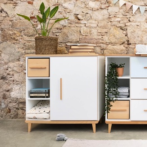 Commode 1 porte 3 niches NADO Retro finition hêtre slate grey