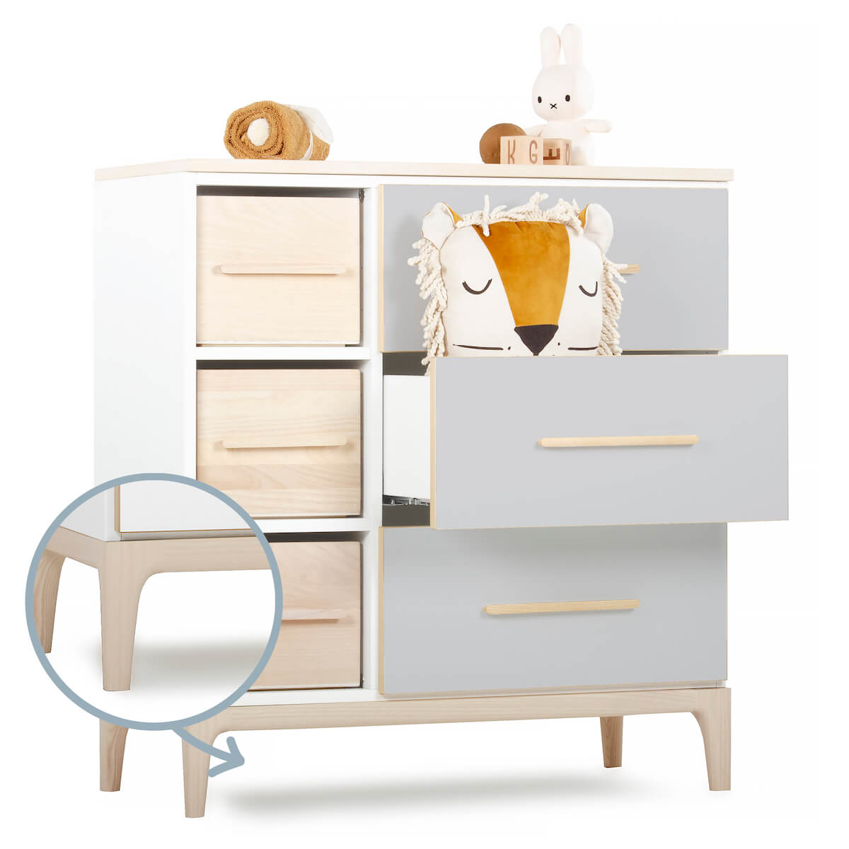 Commode 3 tiroirs 3 niches NADO Curve finition frêne manhattan grey