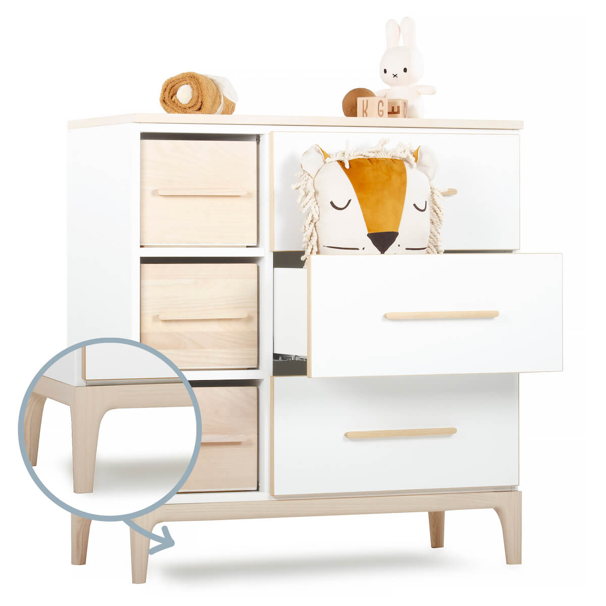 Commode 3 tiroirs 3 niches NADO Curve finition frêne white