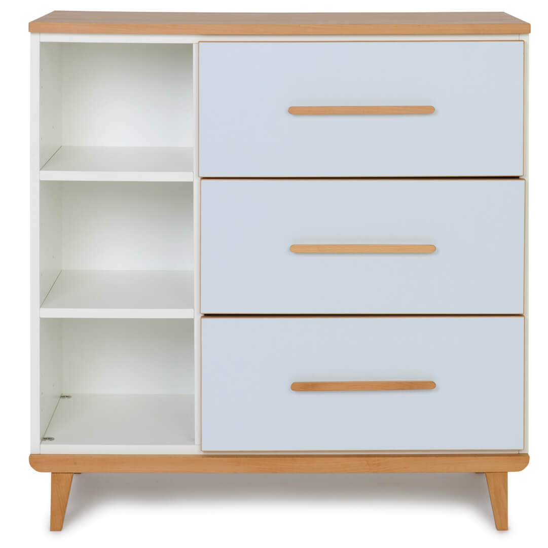 Commode 3 tiroirs 3 niches NADO Retro finition hêtre sky blue
