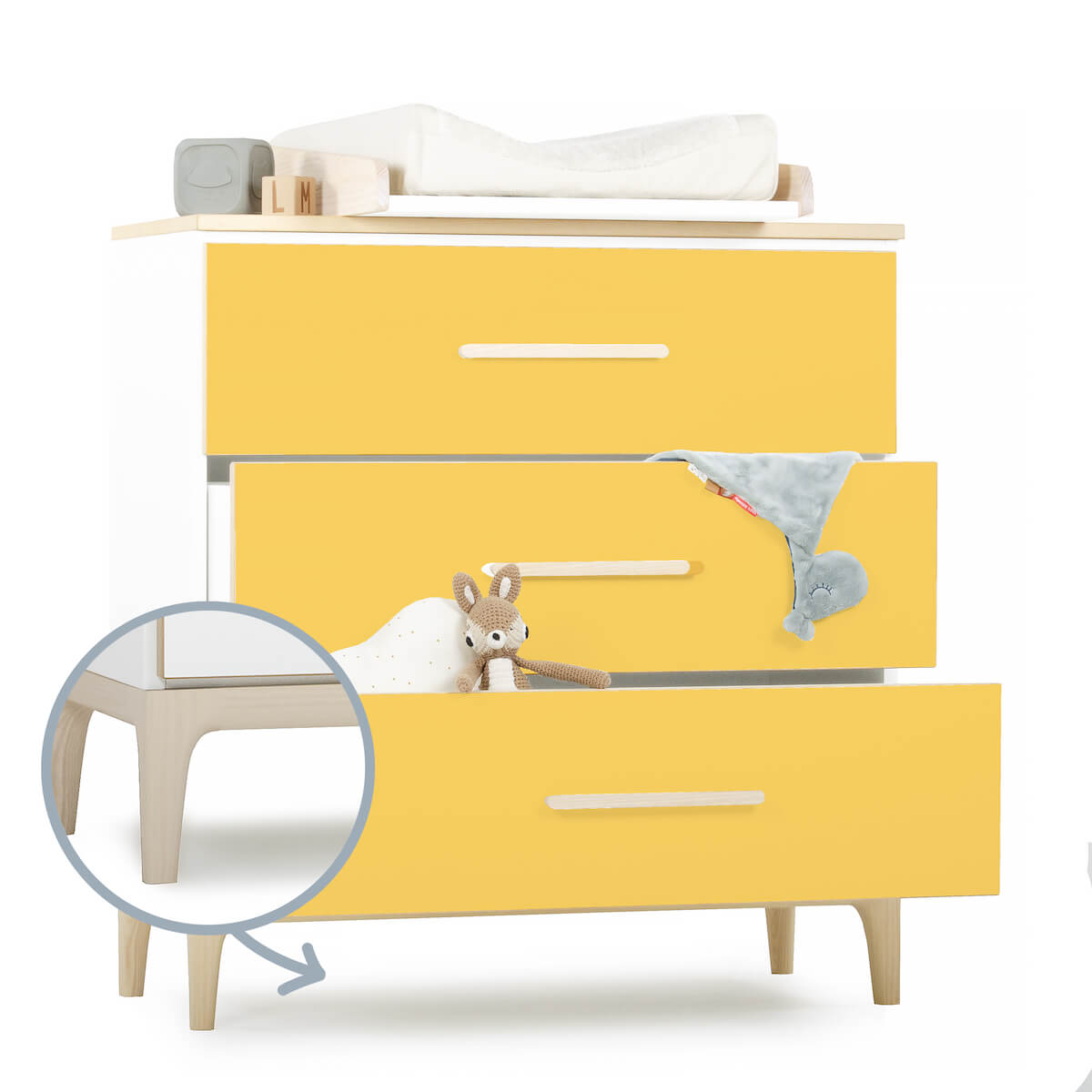 Commode 3 tiroirs NADO Curve finition frêne sunshine yellow