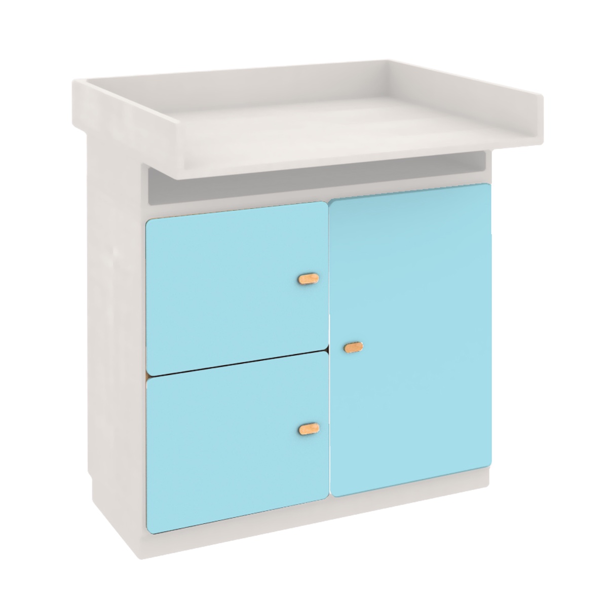 Commode-table à langer 93x78cm DESTYLE de Breuyn en hêtre blanc 3 portes en crystal blue