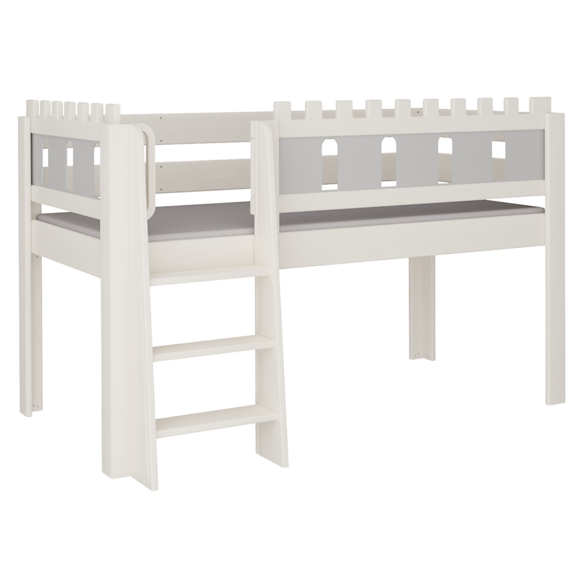 Halbhohes Bett Burg Leiterstiege DELUXE de Breuyn geweißt-grau