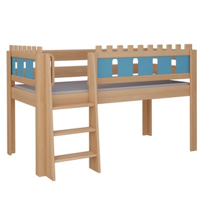 Halbhohes Bett Burg Leiterstiege DELUXE de Breuyn natürlich-blau