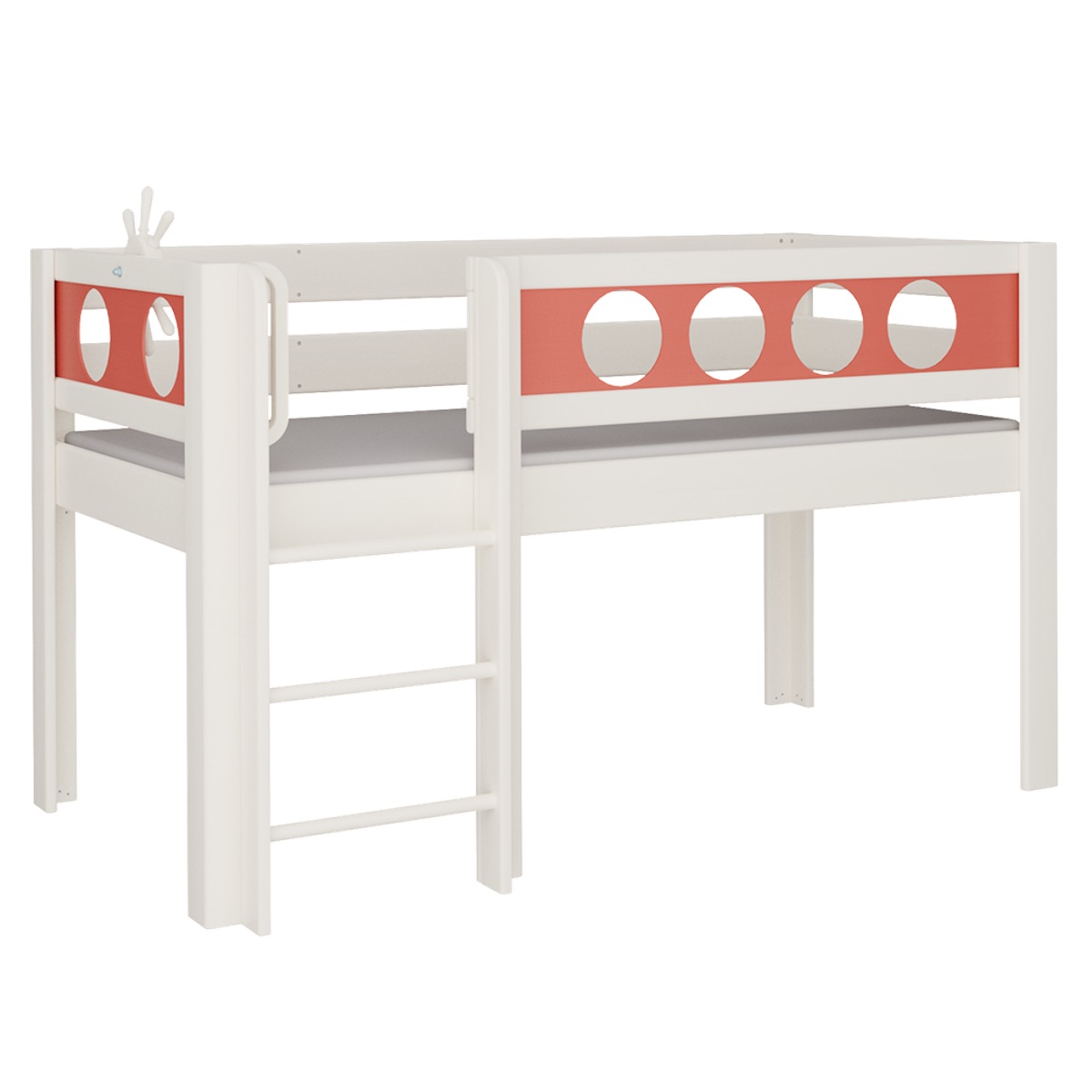 Halbhohes Bett Pirat Leiterstiege DELUXE de Breuyn geweißt-rot