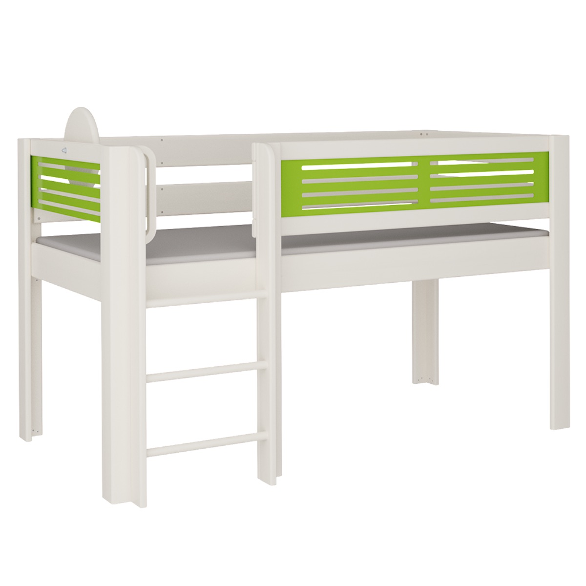Halbhohes Bett Tatü Leiterstiege DELUXE de Breuyn geweißt-grün