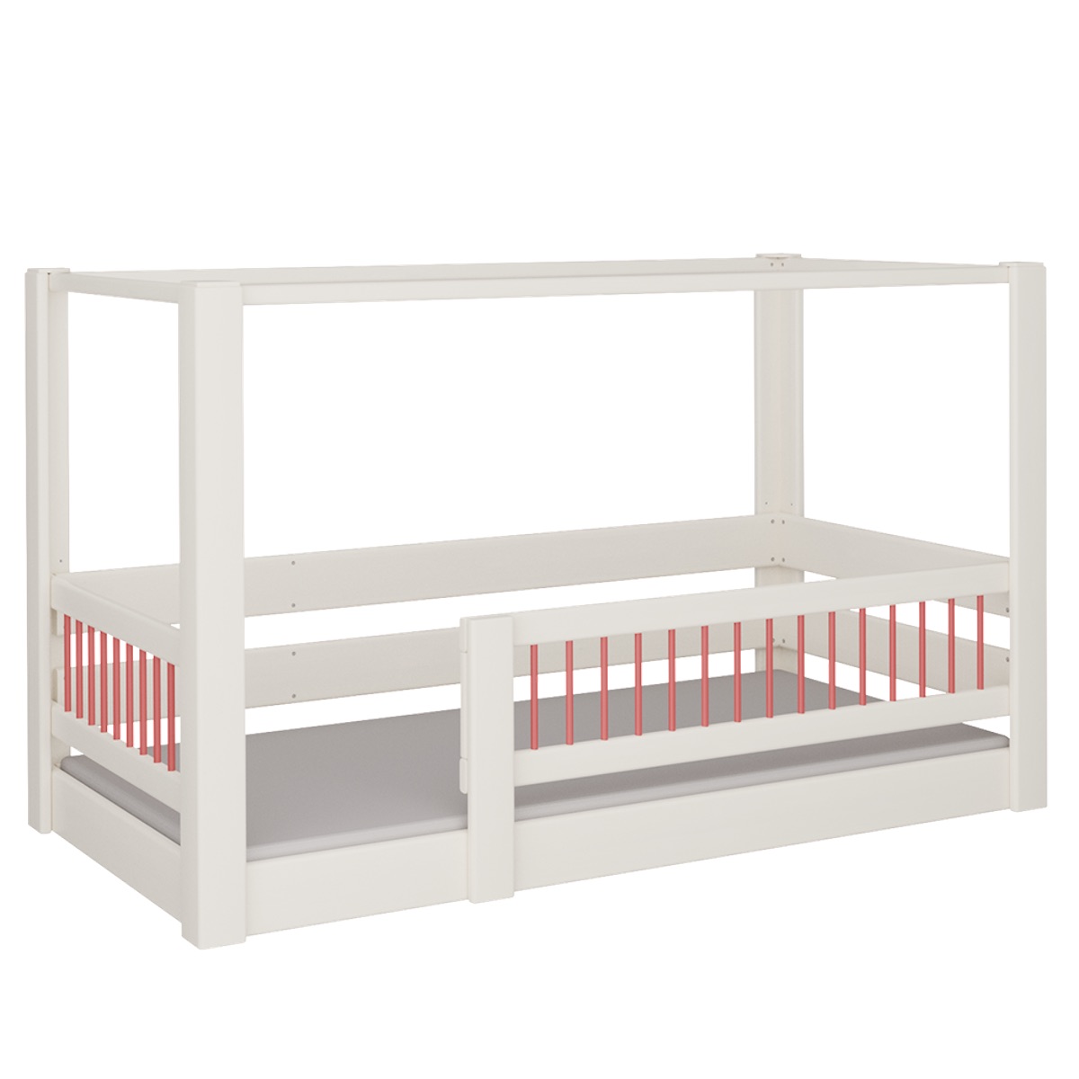 Himmelbett Kubu DELUXE de Breuyn geweißt-rot