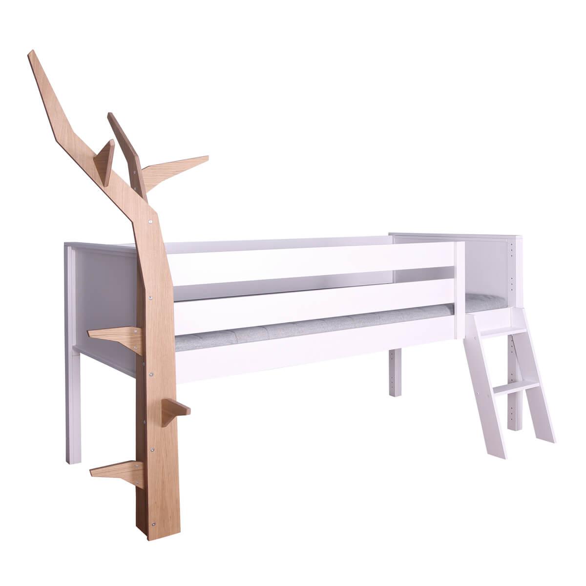 Hochbett-Baum halbhoch KASVA Buche massiv weiß-lackiert  Eiche furniert-geölt