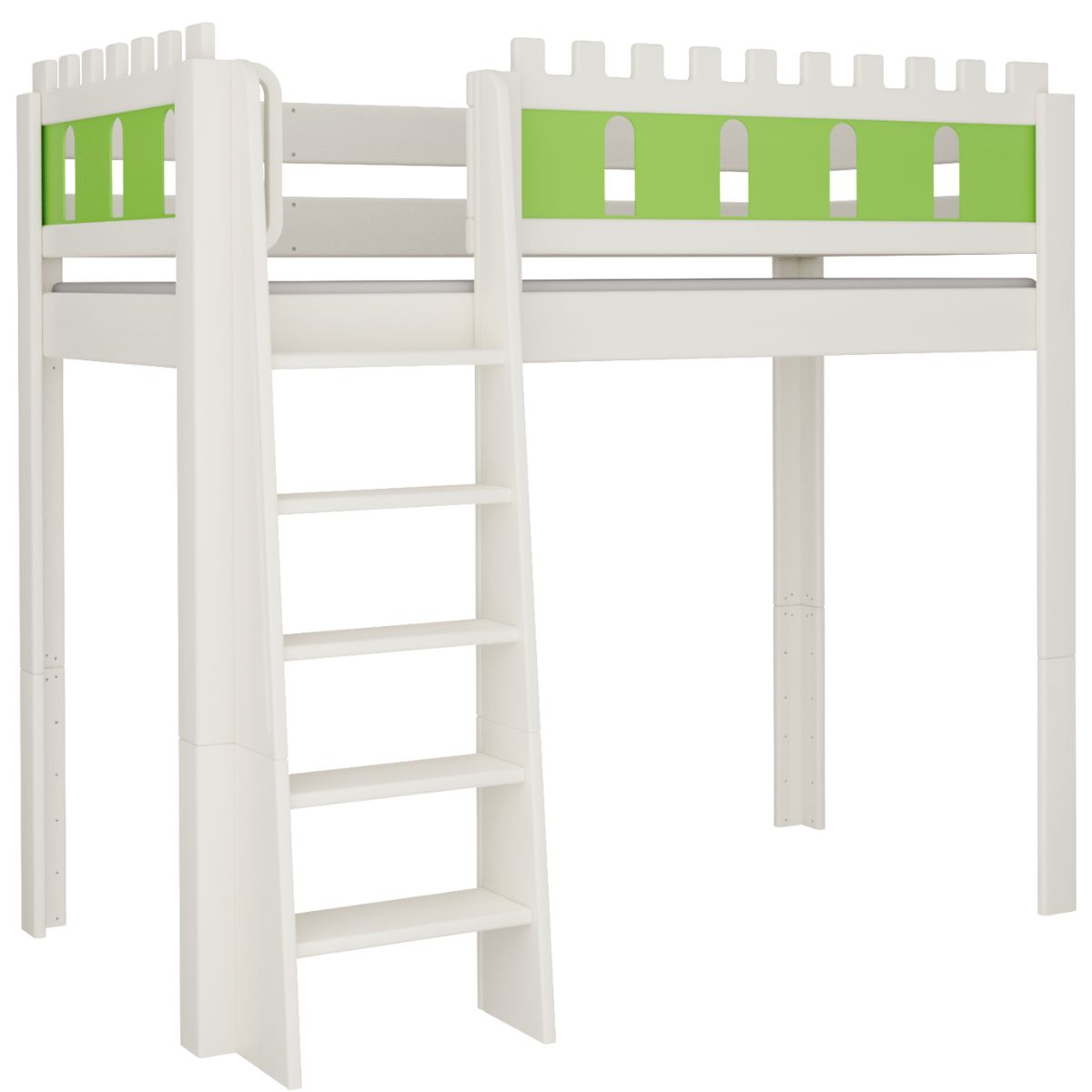 Hochbett Burg DELUXE de Breuyn geweißt-grün