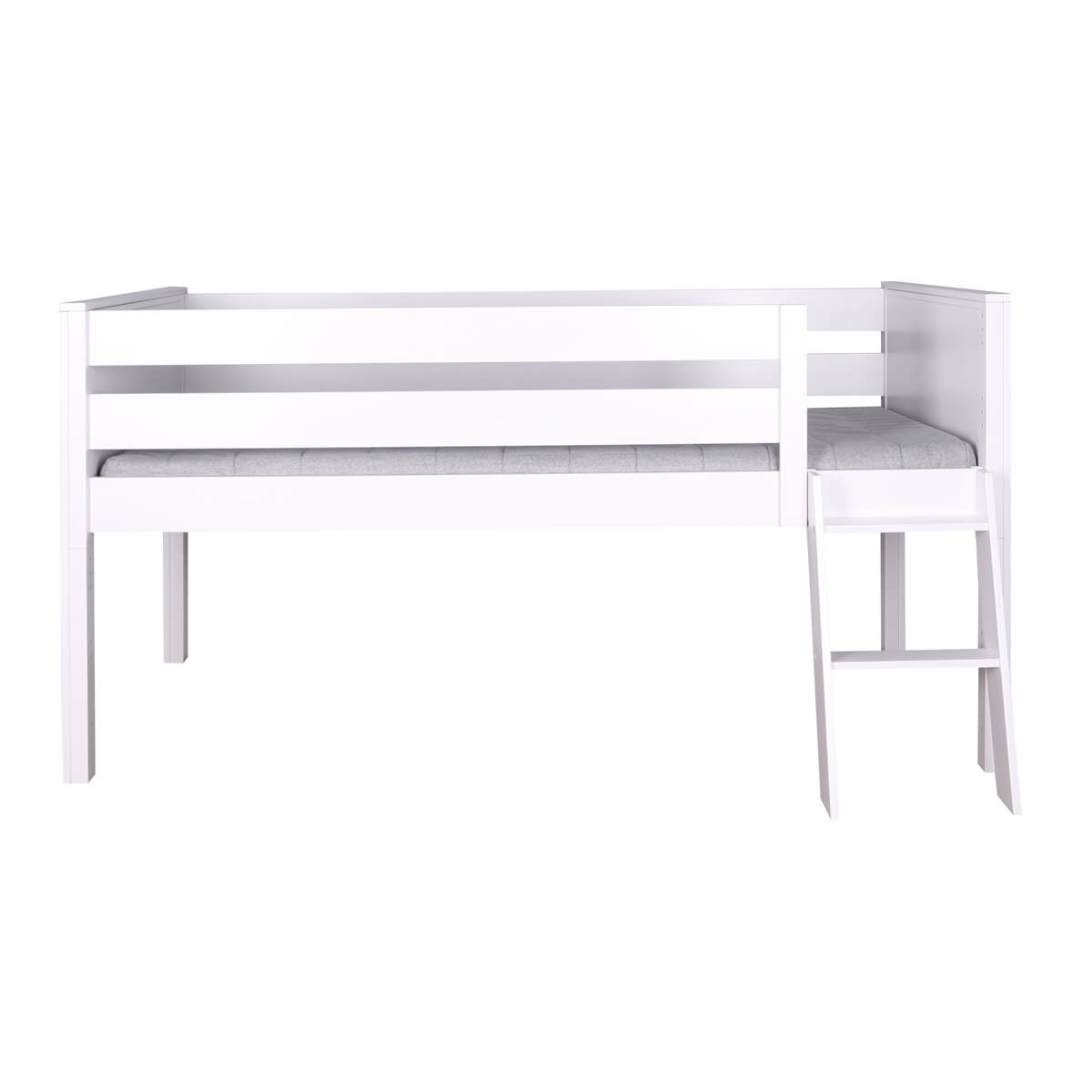 Hochbett halbhoch 90x200cm Schrägleiter KASVA Buche massiv weiß-lackiert