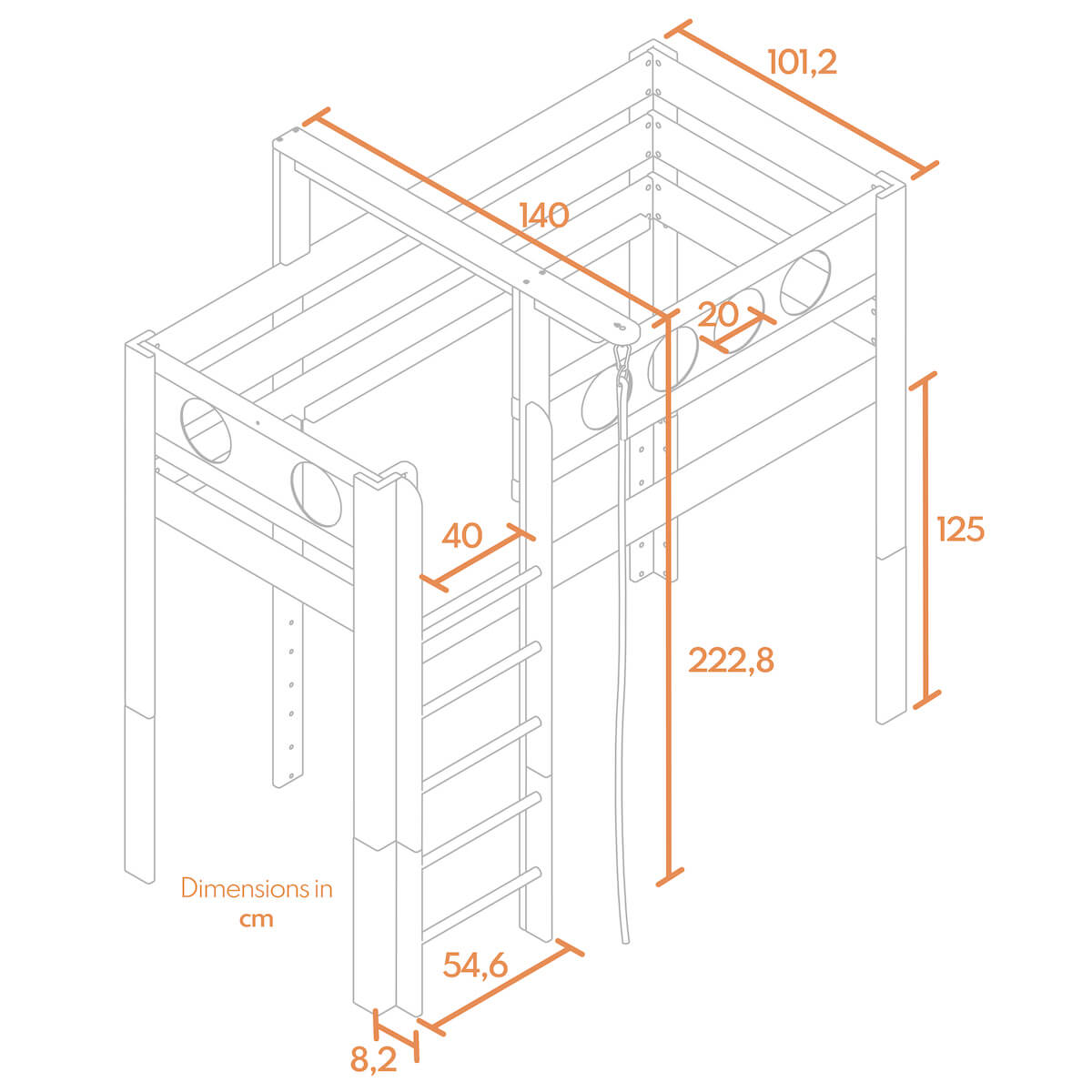 Hochbett Pirat mit Seil DELUXE de Breuyn geweißt-grün