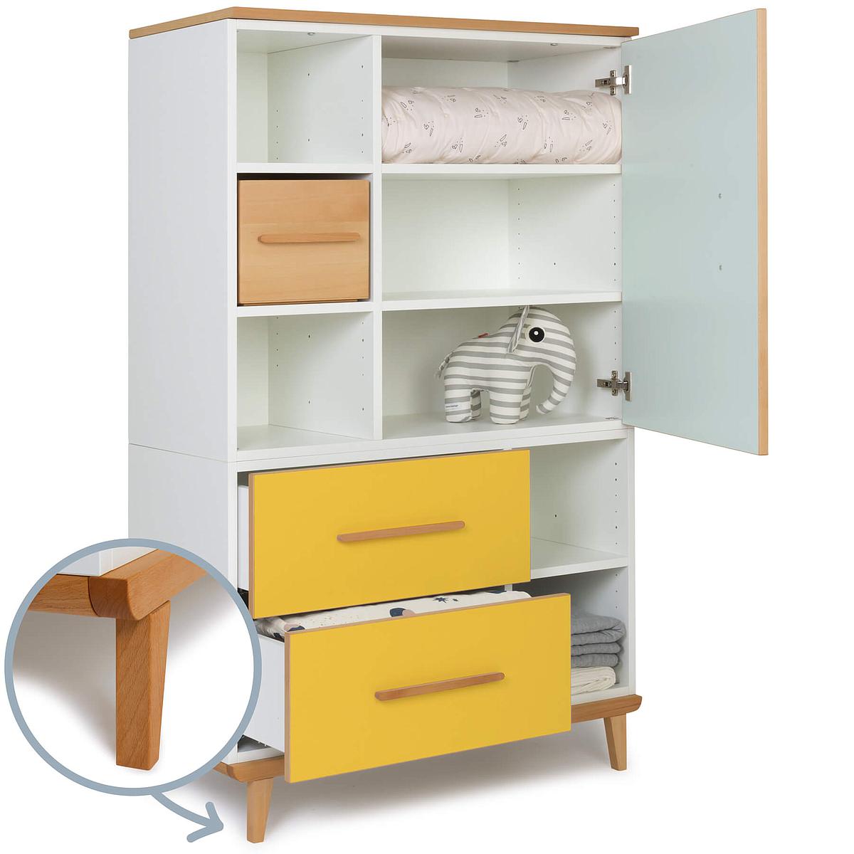 Kleiderschank 147cm 1-türig 2 Schubladen NADO mint-sunshine yellow