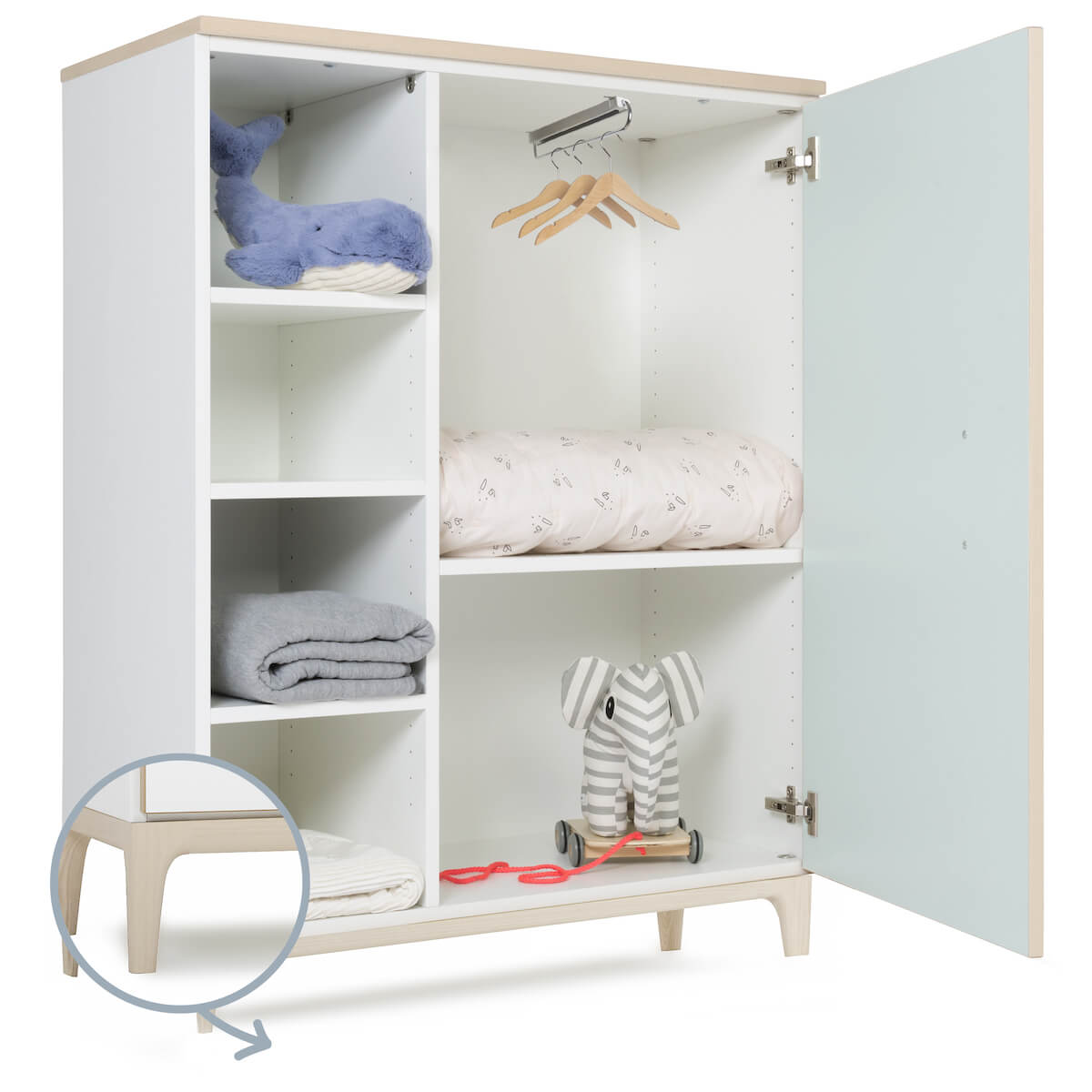 Kleiderschrank 120 cm 1-türig NADO Curve Esche mint