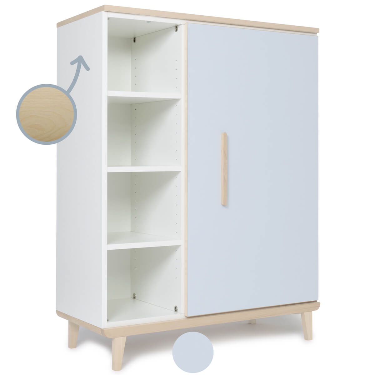 Kleiderschrank 120 cm 1-türig NADO Retro Esche sky blue